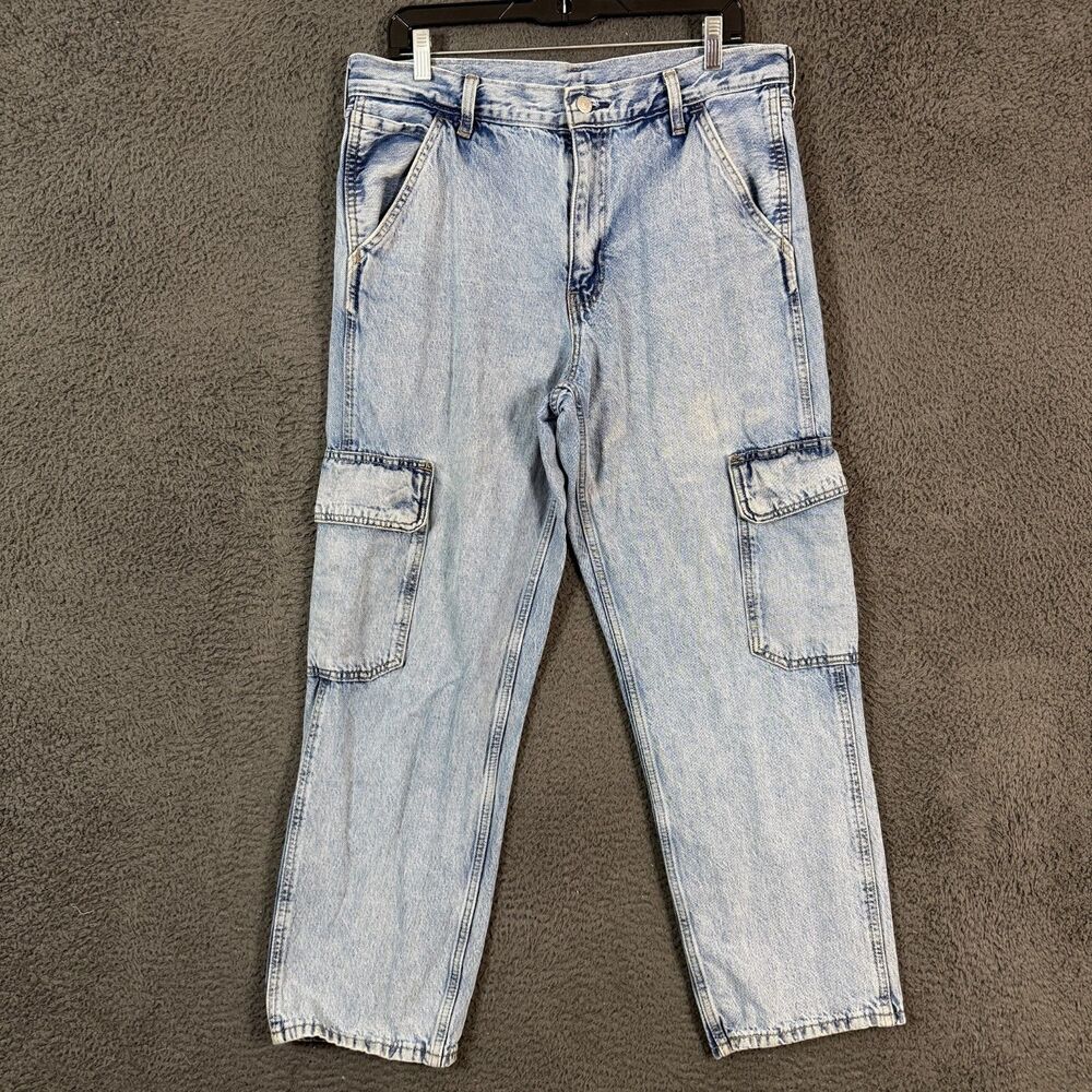Levis Jeans Mens 32x30 Blue 568 Loose Fit Cargo Light Wash Premium Denim
